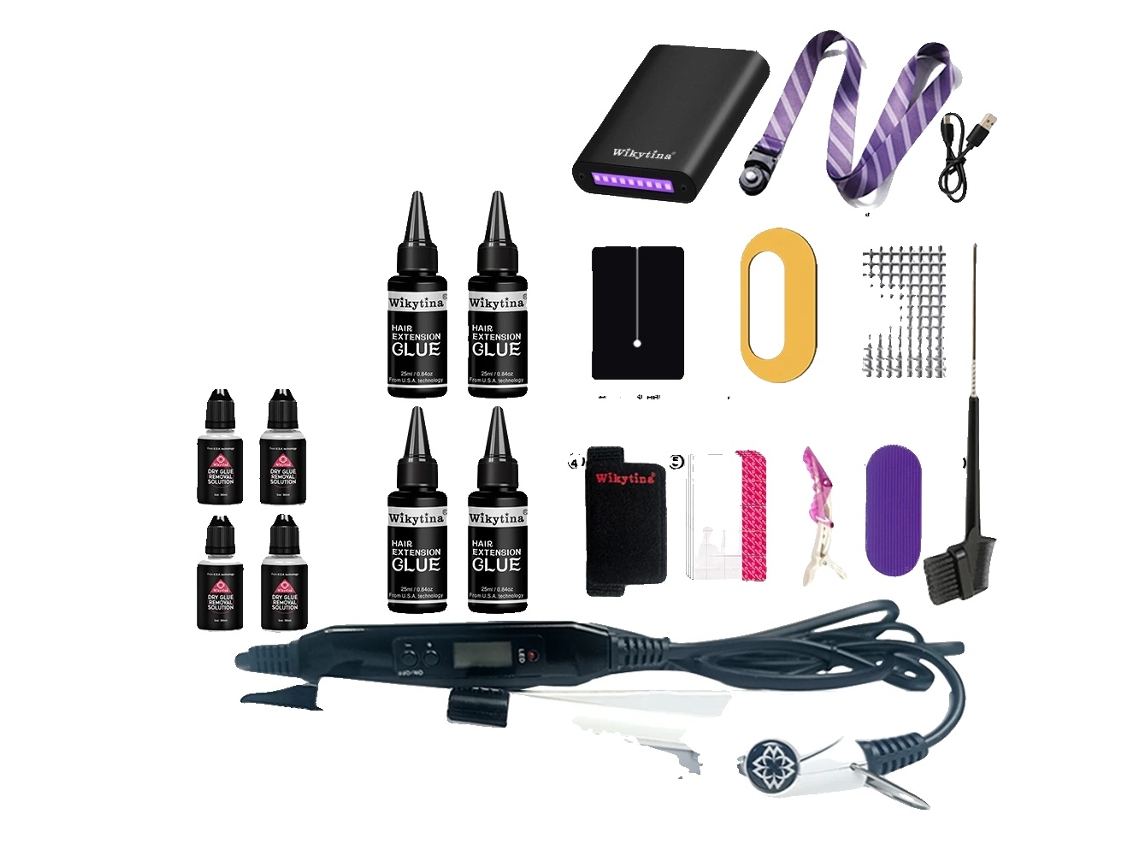 Kit de extensiones de cabello, pegamento UV, herramientas portátiles, -Kit de herramientas 2-