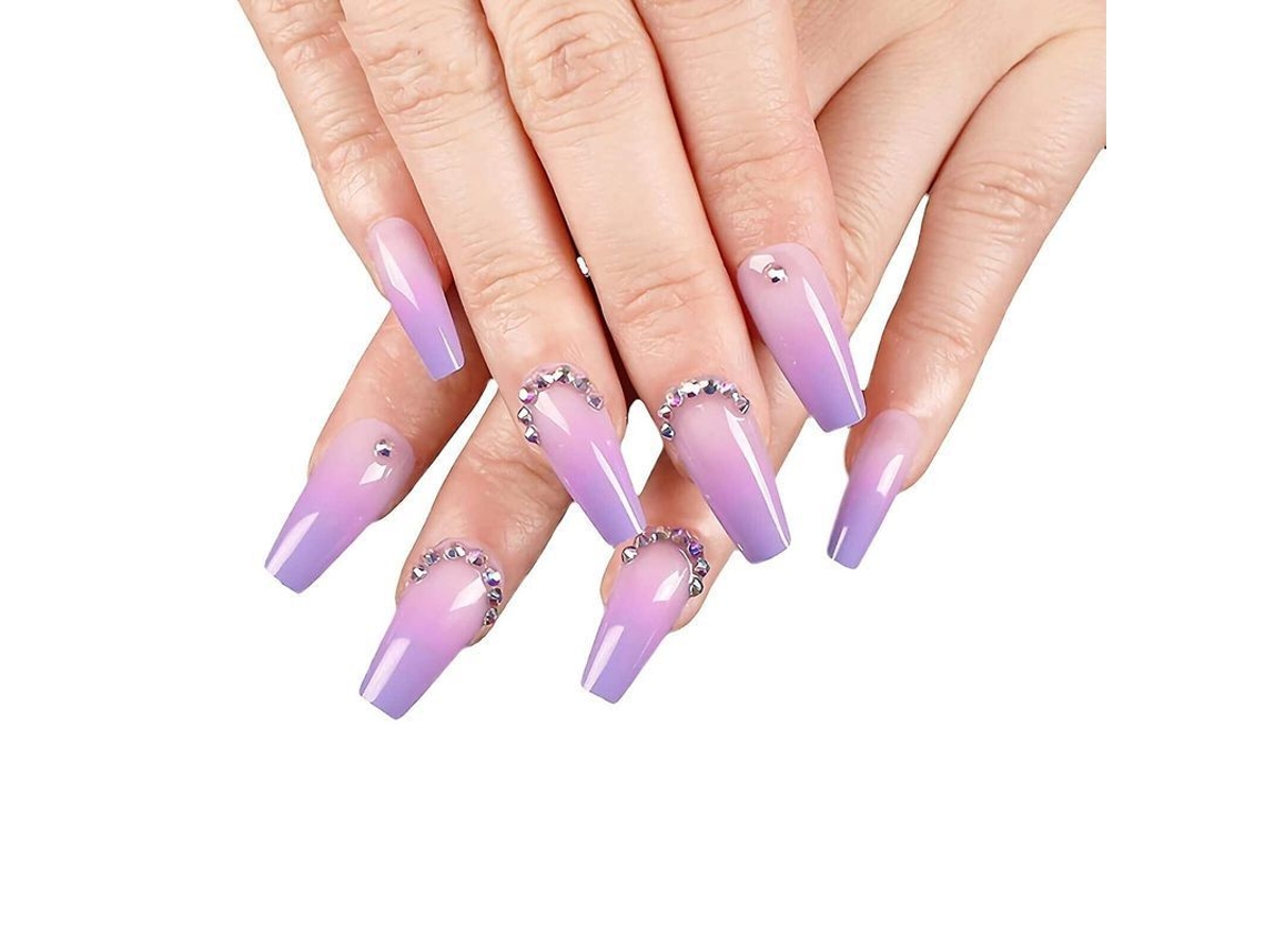 24 Uñas Postizas Con Purpurina De Cobertura Total, Compatibles Con Mujeres Y Niñas.