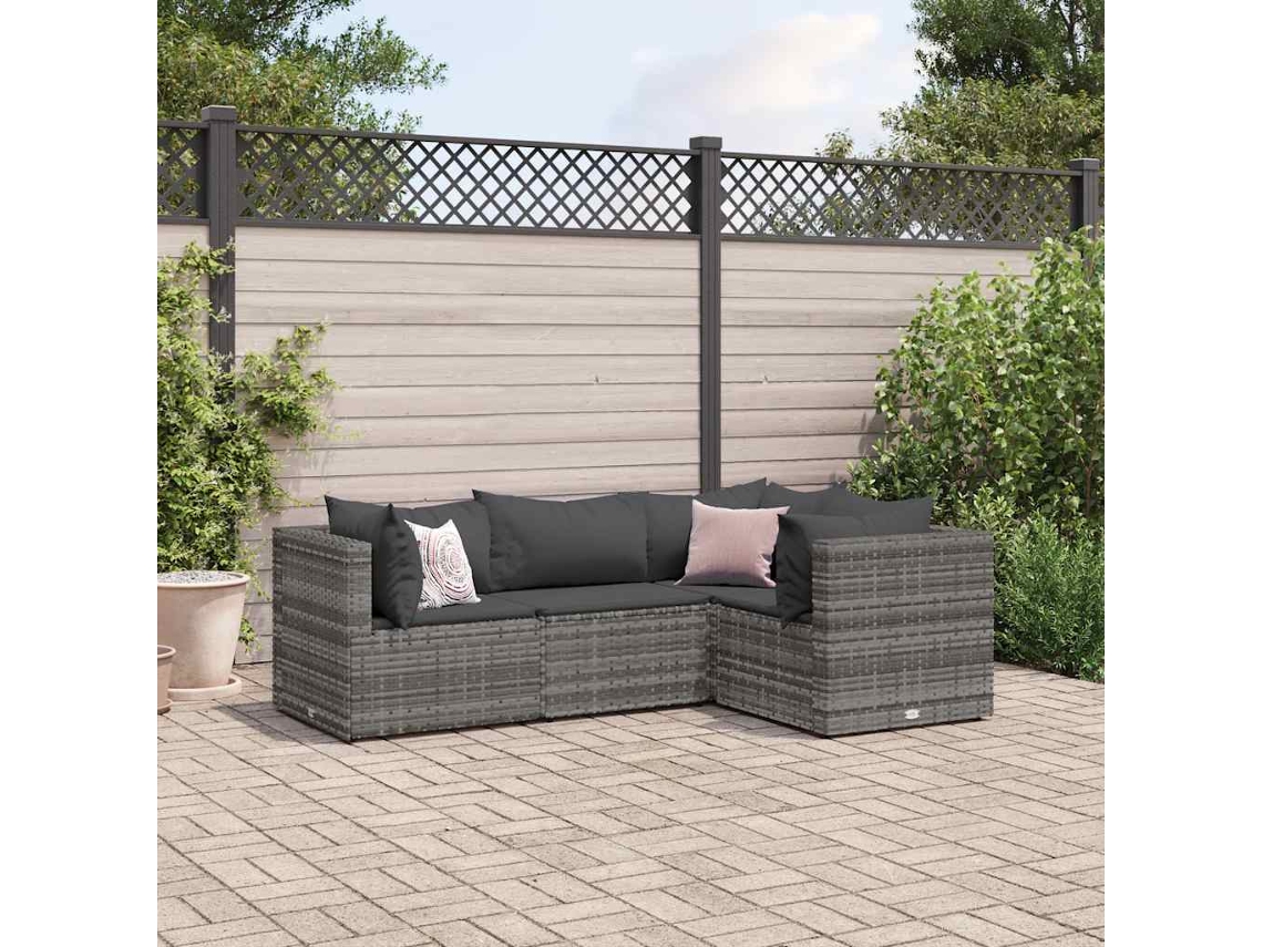 Conjunto de muebles de jardín con cojines, mimbre gris PE, Dkd Home Decor