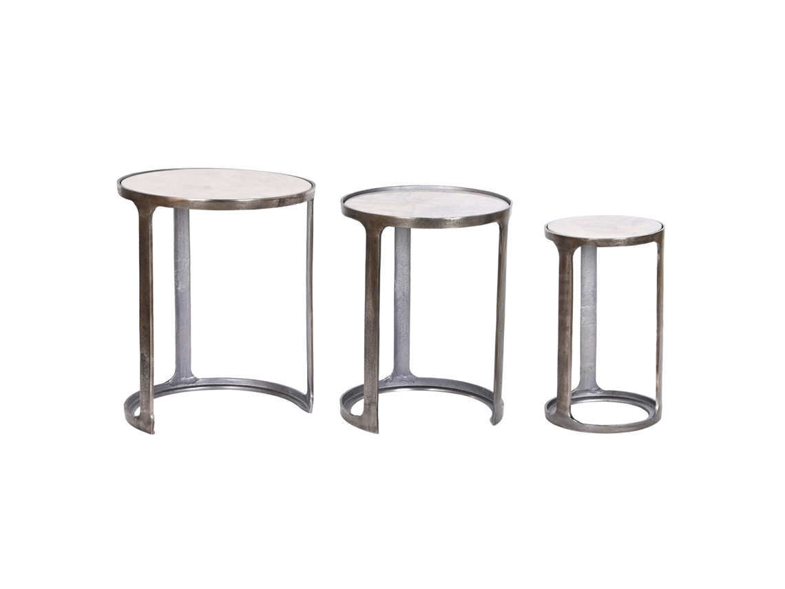 Set 3 Mesita Auxiliar Marmol Patinado 45,5x45,5x56cm