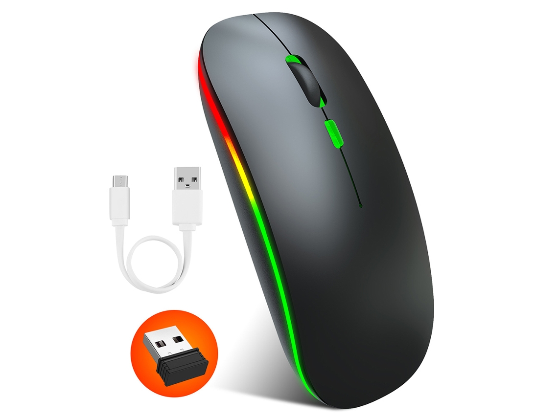 Rato Sem Fio Hxsj M40 Recarregável 2.4g 1600 Dpi Luz Colorida Para Windows Office Preto
