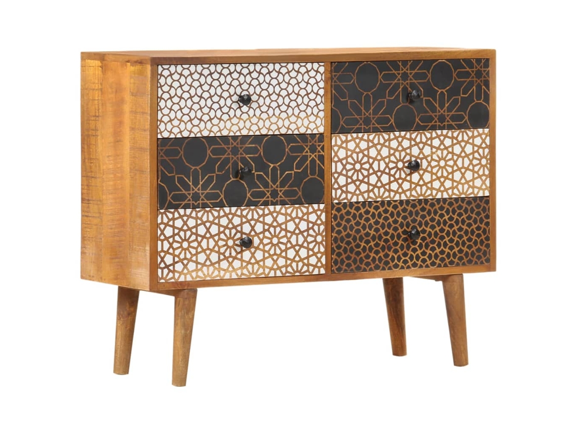 Aparador Con Estampado Madera Maciza De Mango 90x30x70 Cm