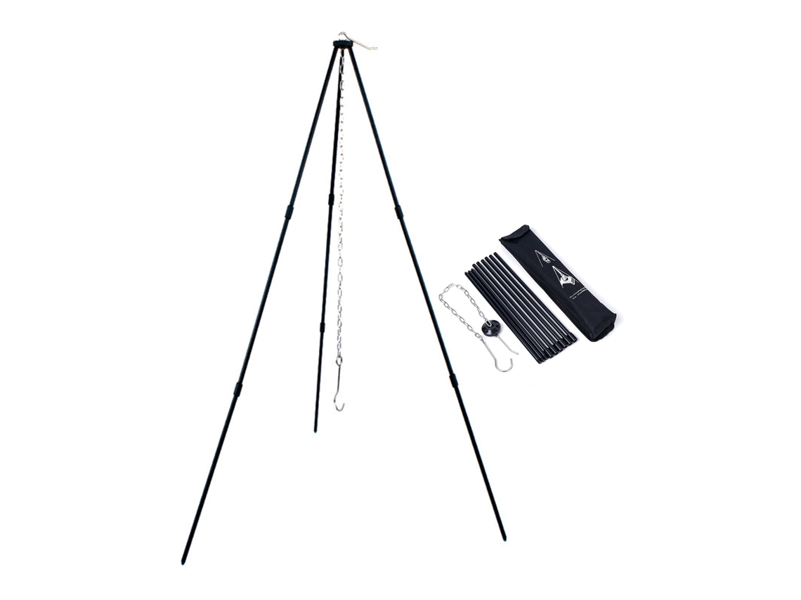 Trípode Plegable De Cocina Para Fogata Con Cadena Y Bolsa De Transporte, Aluminio Negro.