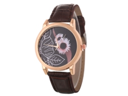 Reloj De Cuarzo De Piel Pu Para Mujeres Y Hombres Con Floral Dial Redondo Café