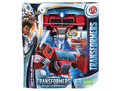 Transformables TRANSFORMERS Toys Earthspark Spin Changer Optimus Prime e Robby Malto (Edad Mínima Recomendada: 6 años)