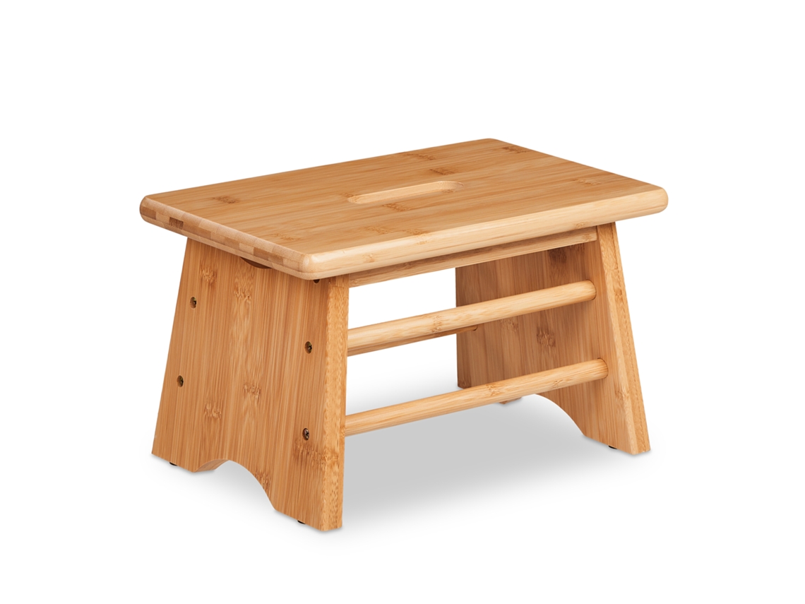 Relaxdays Taburete Bajo Bambú, Resiste Hasta 100 Kg, Reposapiés Resistente, 20 X 33 X 21,5 Cm, Banqueta Baño, Natural