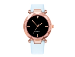 Reloj De Pulsera De Moda Para Mujer Con Correa De Piel Sintética Y Decoración De Diamantes De Imitación, Azul Claro.
