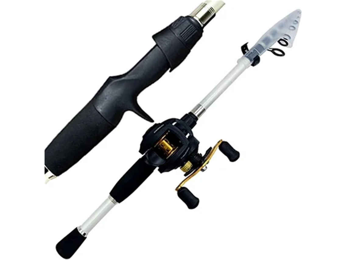 Combo De Caña Pescar Para Casting: Telescópica Carbono Y Carrete Baitcasting, Kit Pesca Portátil Viajes, Pe...