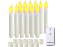 Velas Led Cónicas A Pilas Con Mando A Distancia, Luz Parpadeante, Juego De 12 Velas Artificiales De Color Amarillo Cálido.