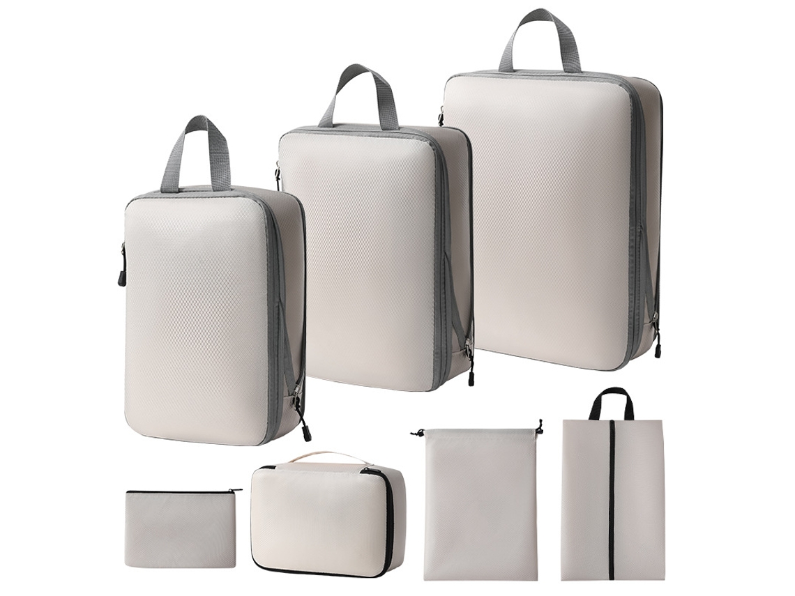 Bolsa de almacenamiento de compresión, juego de 7 piezas, bolsa de viaje ligera, color beige Siurno