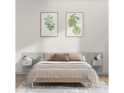 Cabecero De Cama Y Mesitas Madera Contrachapada Gris Hormigón