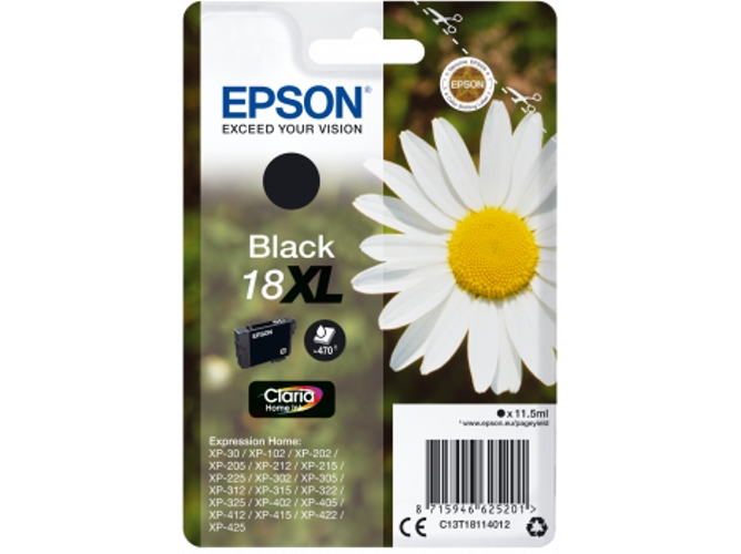 Cartucho de tinta original EPSON, Tinta Claria Home, 18XL, Margarita 11,5 ml , Negro, XL, C13T18114012, T1811