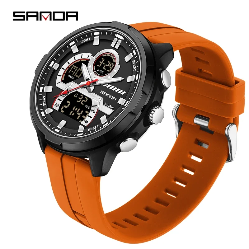 (naranja) Reloj Digital Para Hombre Con Doble Pantalla: Reloj Deportivo De Cuarzo Multifuncional, Resistente Al Agua Y Luminoso.