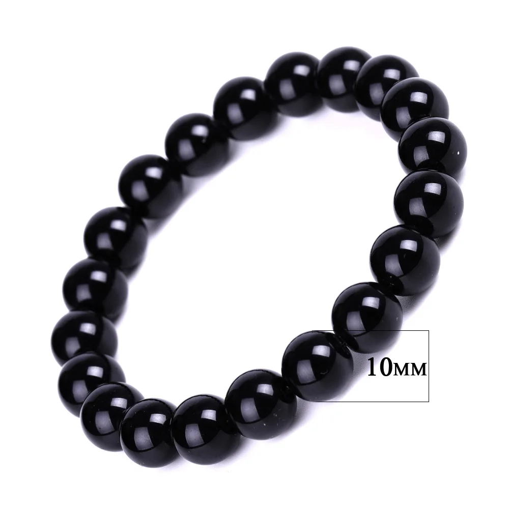 Pulsera budista tibetana de obsidiana para hombres y mujeres, amuleto, pulsera de la suerte MDUG (10 mm x 21 cm)