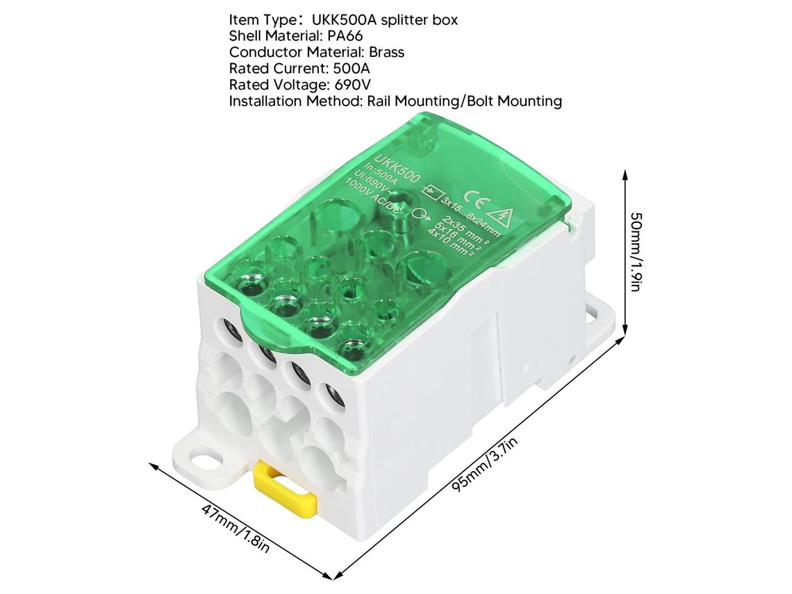 Omni-caja De Empalme De Bloque Terminal Ukk500 C45 690v 500a Unipolar Rail Verde