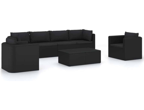 Conjunto 7 muebles de jardín VIDAXL y cojines ratán sintético negro