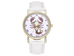 Reloj De Cuarzo Con Correa De Cuero, Diseño De Escorpio, 12 Constelaciones, Universal, Único, Blanco.