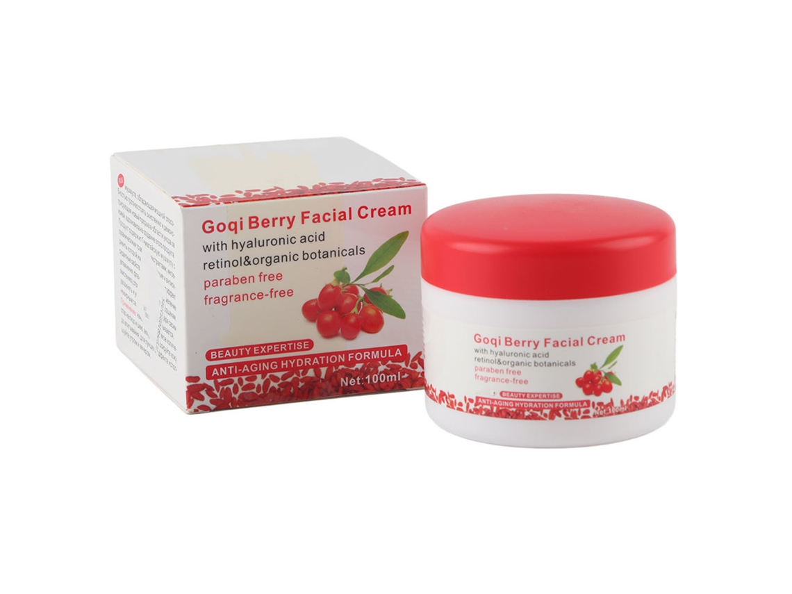 Crema hidratante facial antiedad con frutas de goqi, antioxidante, revitalizante y antiarrugas.