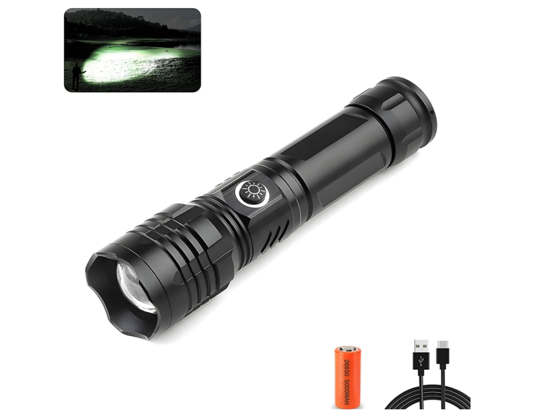 Linterna LED de 10000 lúmenes, linterna LED táctica recargable Chronos Lantern-0109, linterna LED súper brillante, 5 modos (negro) YIZHOOD
