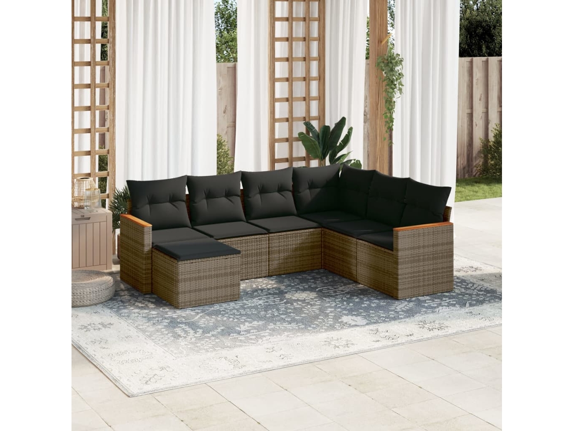 Conjunto de sofá de jardín de 7 piezas con cojines, mimbre gris, DKD Home Decor