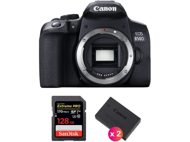 Kit Cámara Réflex CANON EOS 850D + SanDisk 128GB + 2 LP-E17