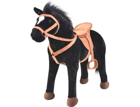 vidaXL Caballo de juguete de pie de peluche negro