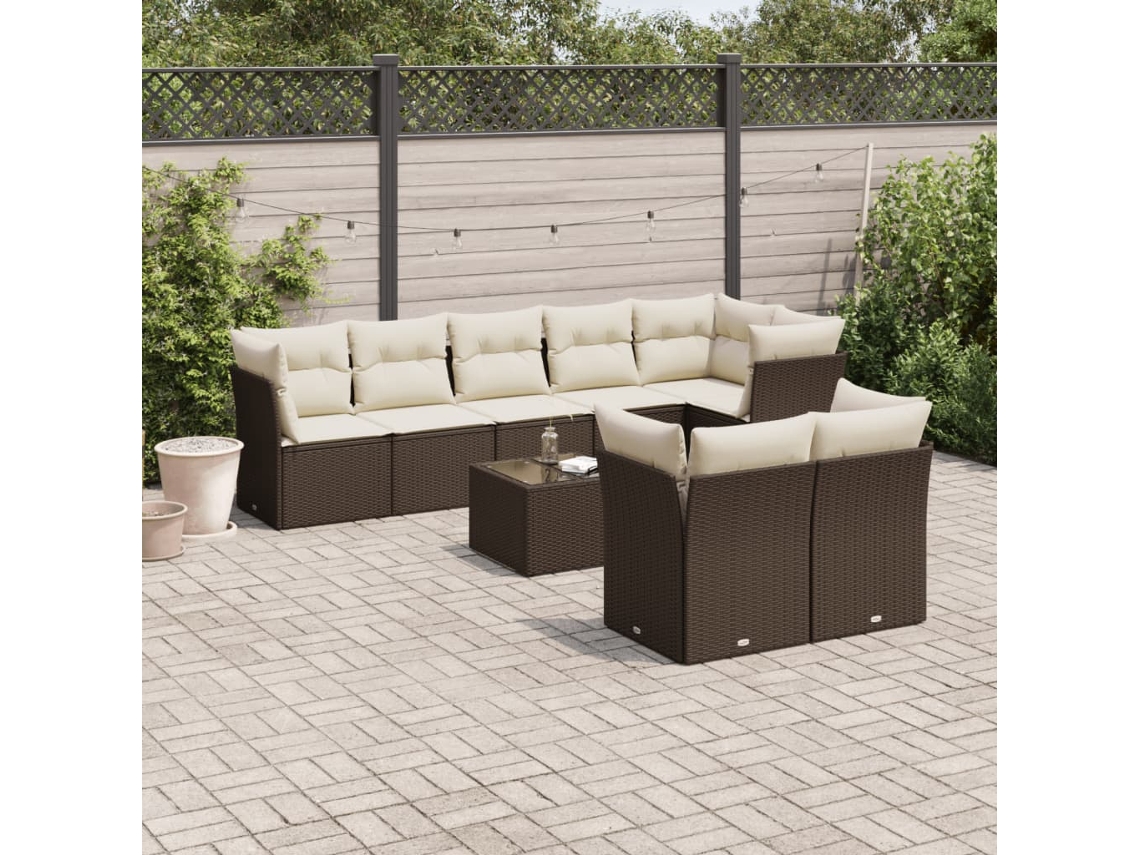 Conjunto de sofá de jardín de 9 piezas con cojines de mimbre marrón DKD Home Decor
