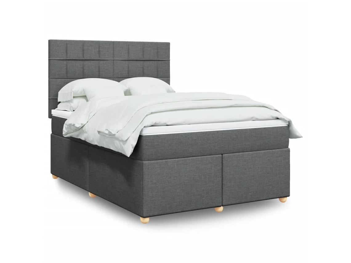 Cama Box Spring Con Colchón Tela Gris Oscuro 160x200 Cm