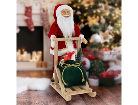 Figura decorativa de Papá Noel de 50 cm con trineo de madera de plástico y madera