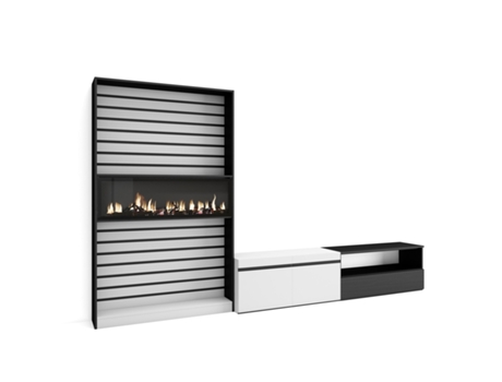 Muebles de Salón para TV SKRAUT HOME Para TV hasta 80", Chimenea eléctrica, Blanco y Negro (310x186x35 cm)