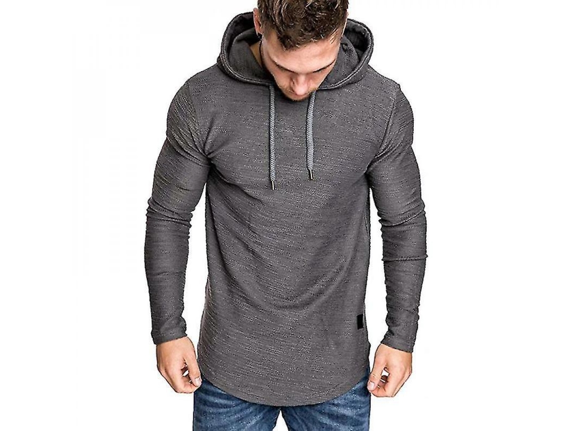 2026-camiseta Manga Larga Con Capucha De Color Sólido Para Hombre Moda Casual Verano Deportiva 2022 M Gris Oscuro