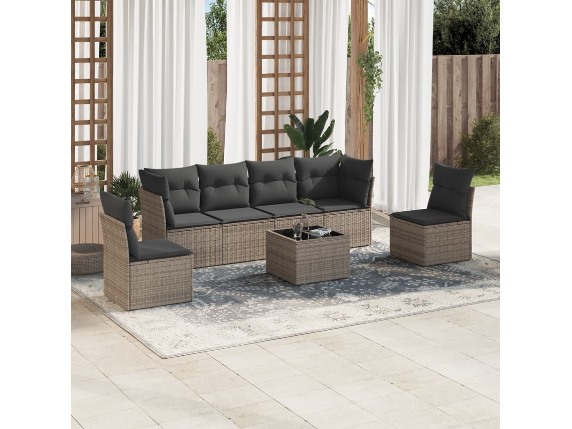 Conjunto de sofás de jardín de 7 piezas DKD Home Decor con cojines de mimbre gris