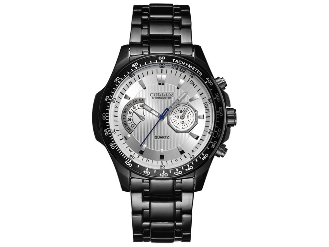 Reloj De Pulsera De Acero Empresarial Cuarzo Impermeable Para Hombres Acero Inoxidable Negro Blanco