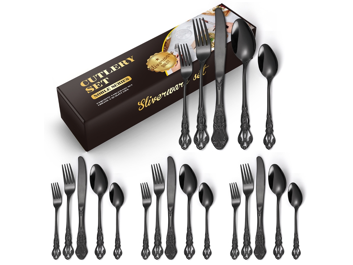 Conjunto de Talheres de Aço Inoxidável 20 Peças-Preto GERTIZ