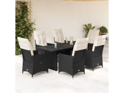 Juego de comedor de jardín de 7 piezas con cojines de mimbre negros de DKD Home Decor