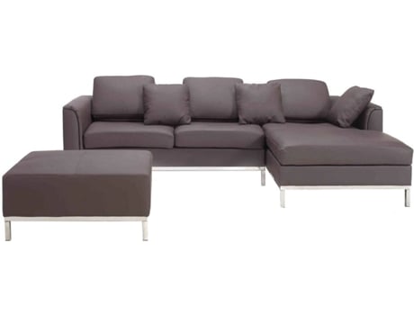 Sofá Oslo + Repousa-pés (Marrón - Piel -151x270x64 cm)