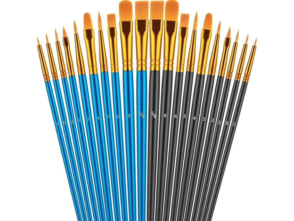 Pinceles de artista con mango de plástico y cerdas de nailon para pintar sobre lienzo, miniaturas y piedra - Digitallab (20 unidades/azul y negro)