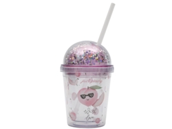 Vaso de plástico plano reutilizable de 12 oz con tapa y pajita NEVEANCE