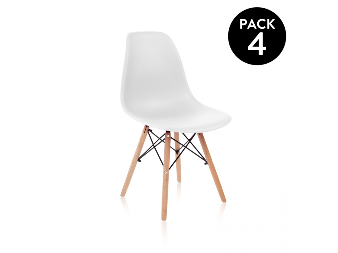 Pack 4 sillas con estructura en madera de haya 46 cm Tower Wood Blanco 56 x 81 x 47 cm