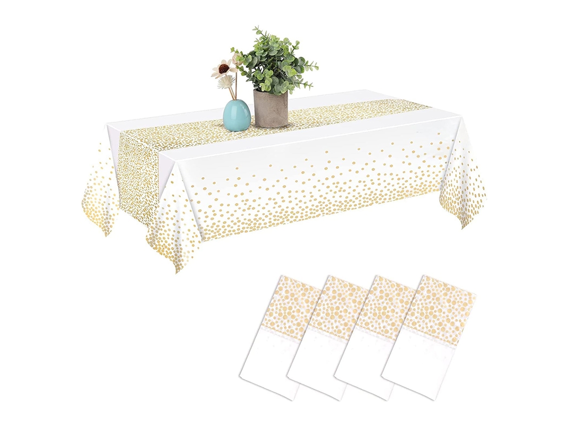 Elegante Mantel De Lunares Blancos Y Dorados, De Mezcla De Lino De Primera Calidad, Resistente Al Agua Y A Las Manchas, Para Decoración De Fiestas.