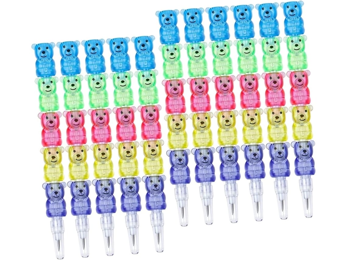 Juego de 10 lápices apilables con forma de oso para niños y niñas, seguros y que fomentan la escritura creativa.