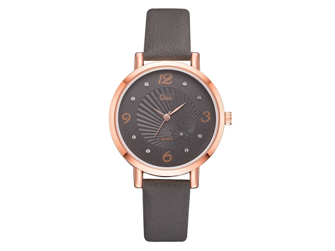 Reloj De Pulsera Sencillo De Cuarzo Para Mujer Con Correa De Piel Sintética Gris.