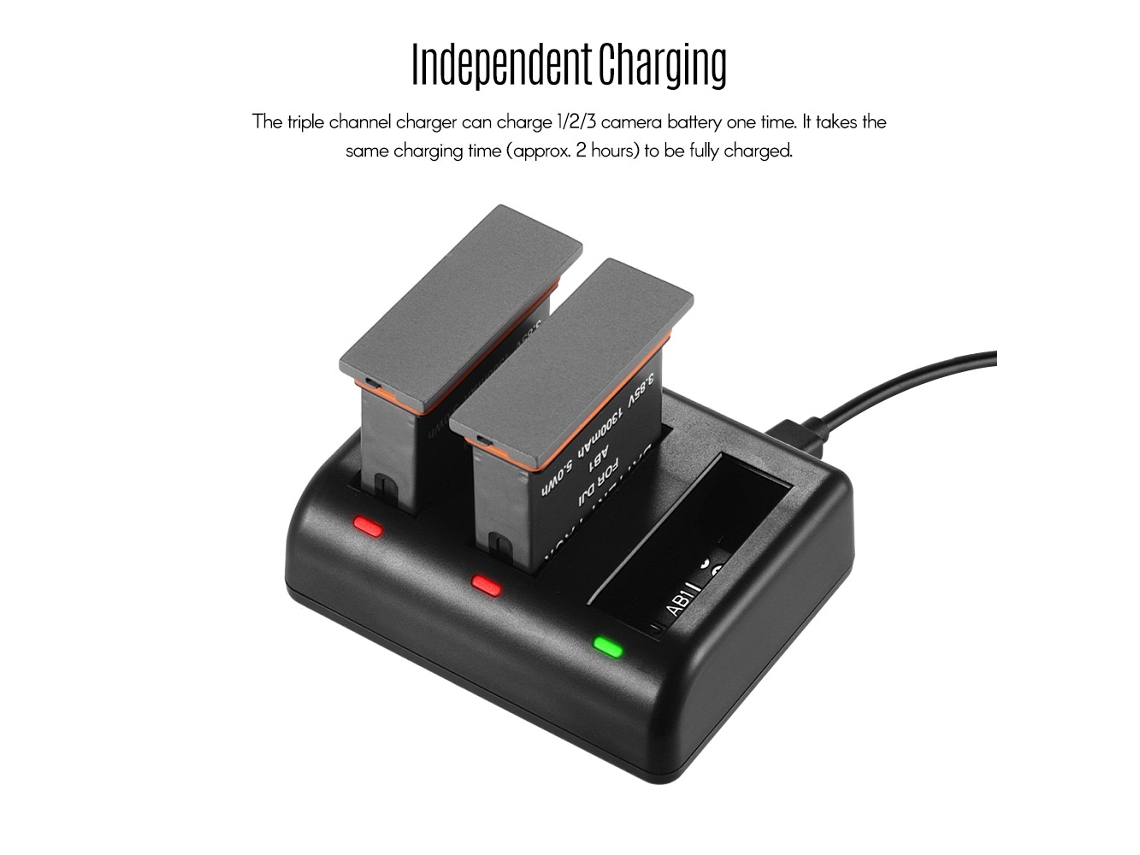 Kit De Carga Triple Canal Con 2 Baterías Recargables Li-ion 1300mah Y Cable Usb Para Cámara De Acción Dji Osmo