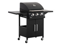 Parrilla De Gas Con 3 Quemadores, 8,7 Kw, Mesas Auxiliares, Armario, 4 Ruedas, Frenos, 121x55x109cm