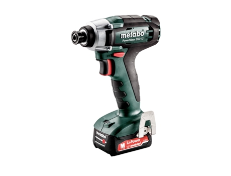 METABO PowerMaxx SSD 12 Atornilladores de impacto de batería/12V 2x Ion de litio; Cargador SC 30; METABOX 118