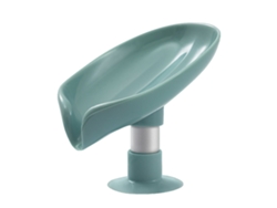 Jabonera con forma de hoja y ventosa que mantiene el jabón seco. Jabonera autodrenante para barra de baño, color verde.