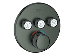 Termostato GROHE Grohtherm SmartControl con tres válvulas de cierre, rosetón de pared redondo, Color: grafito duro cepillado