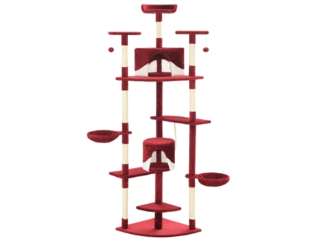 vidaXL Rascador para gatos con poste de sisal 203 cm rojo y blanco