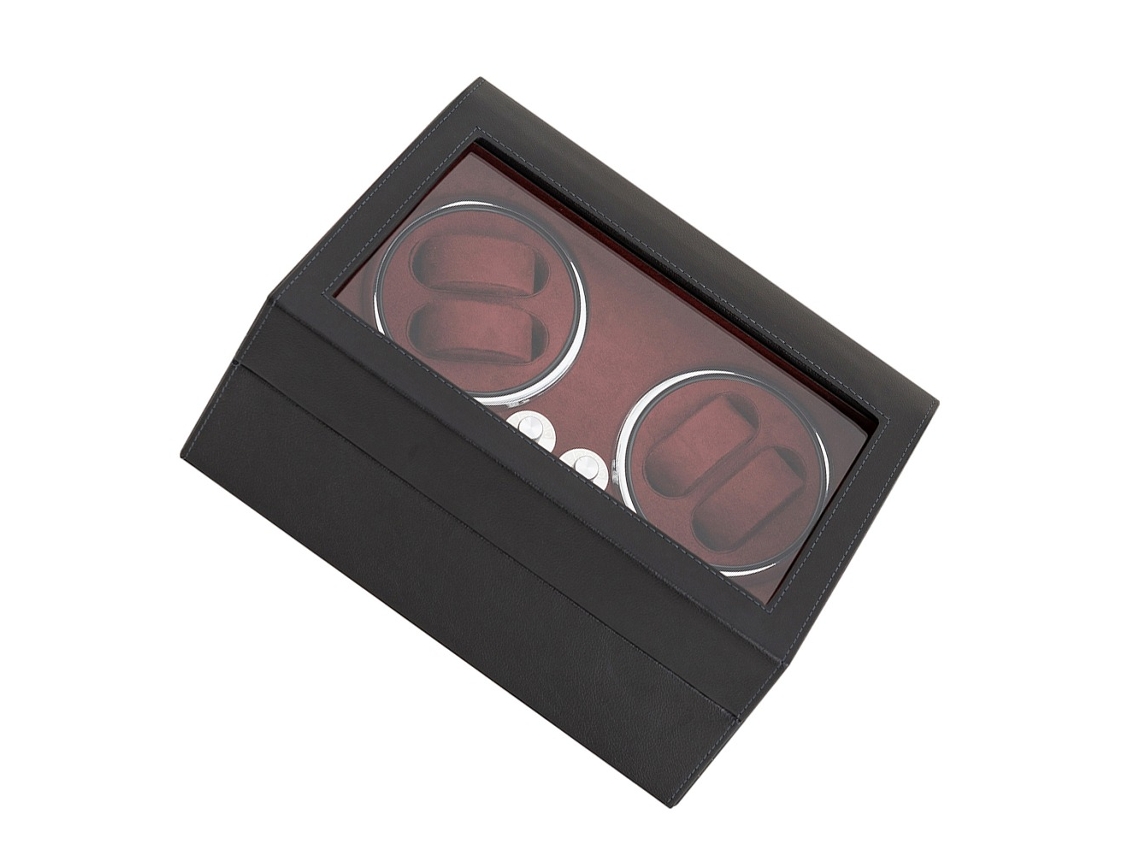 Caja de reloj automática con LED, 5 modos, acabado en cuero