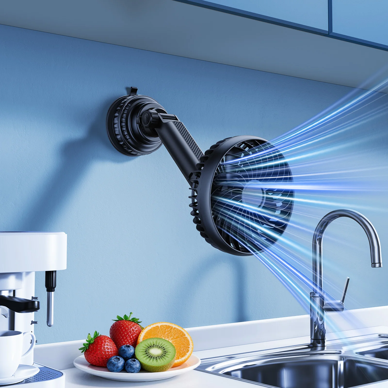 Ventilador De Pared (negro), Rotación De 360°, 3 Velocidades.